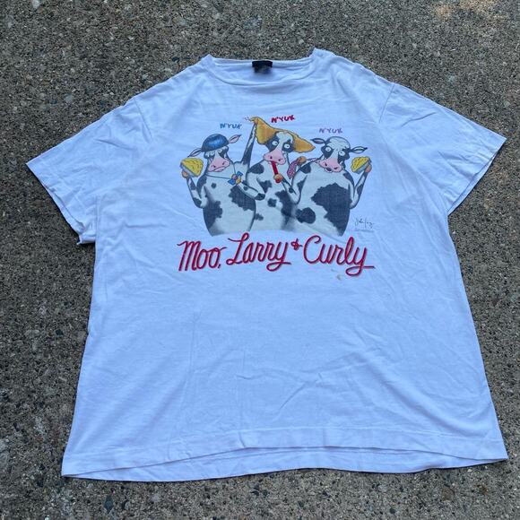 Vintage 80s Three Stooges Cow Animal Graphic T Shirt - Picture 1 of 8